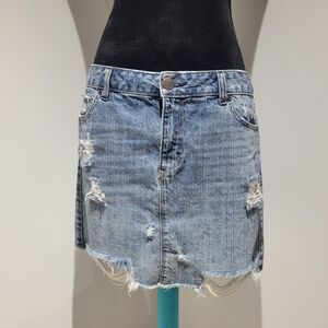 Evermore Denim Women's Cotton Distressed Denim Mini Skirt 9 Blue Summer Grunge